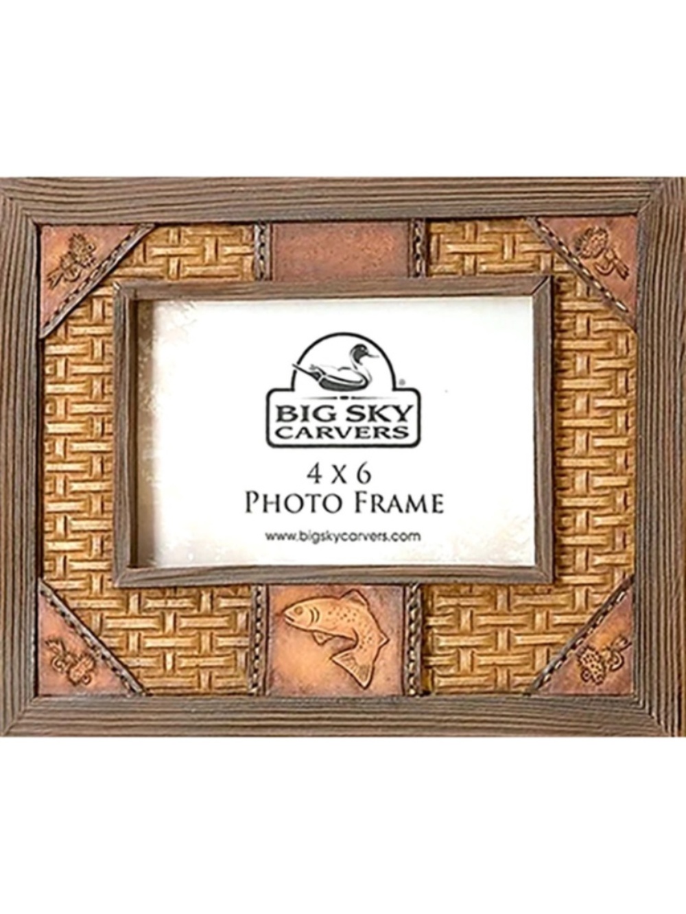 Big Sky Carvers Tooled Leather Finish Trout Photo Frame - Holds 4"x 6" Photo